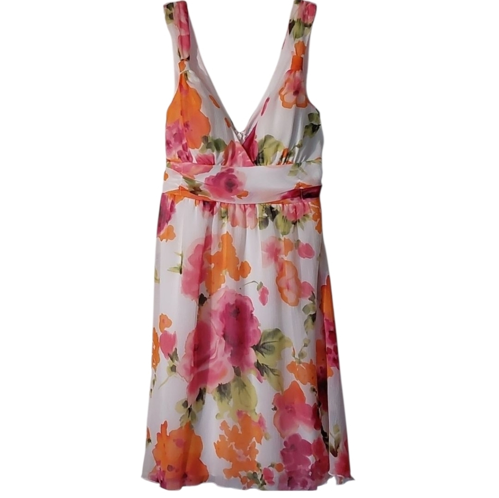 Retro Speechless Floral Deep V-neck Dress EUC M Pink White Orange